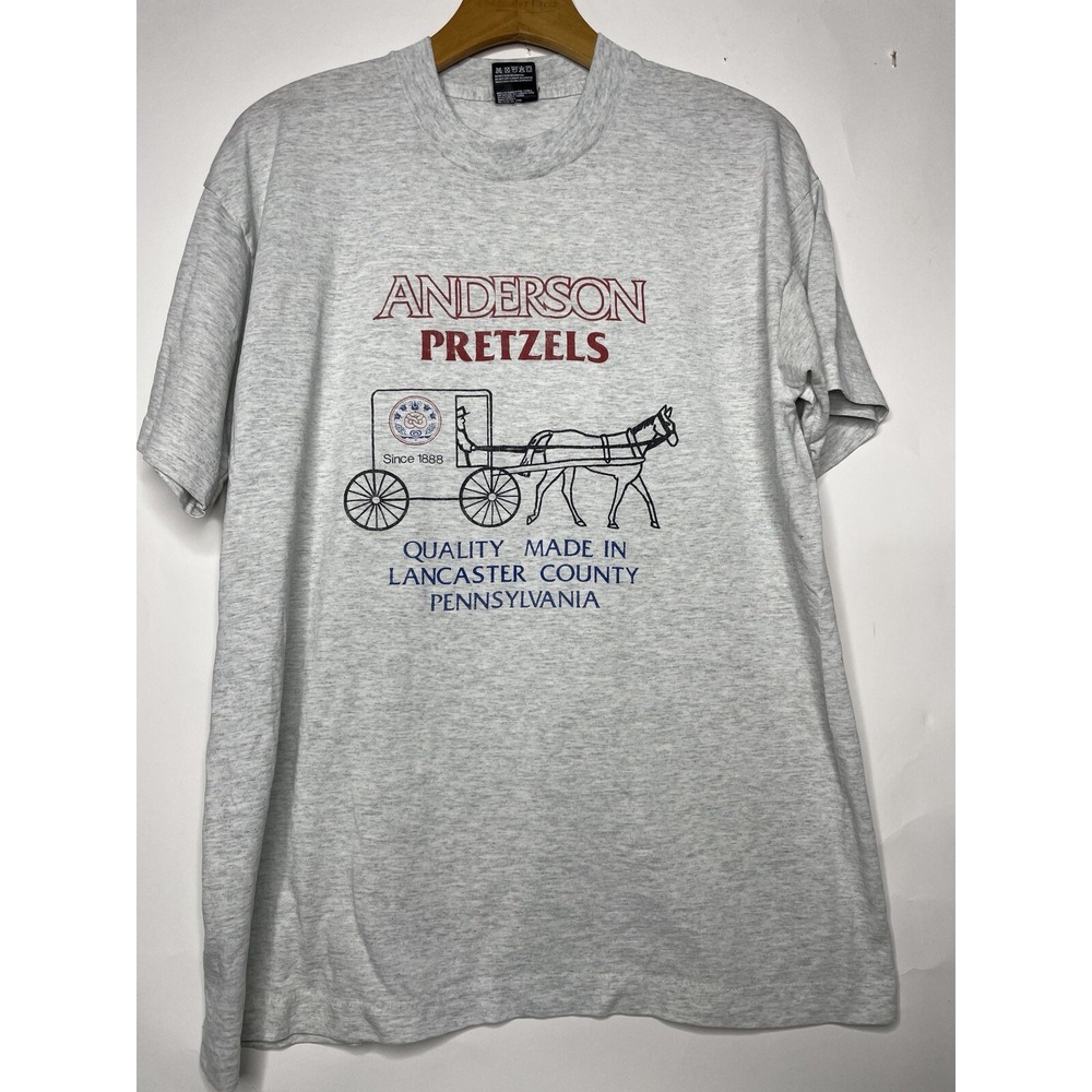 Vintage Anderson Pretzels Tee Shirt Size Large‎ Snacks Promo Gray